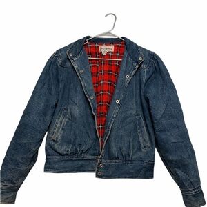 Denim Jacket with Red Plaid Lining